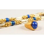 A SUPERB ITALIAN 18CT GOLD LAPIS SET, NECKLACE, BRACELET AND RING, signed.