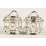 A SUPERB PAIR OF 18CT WHITE GOLD DIAMOND SET EARRINGS.