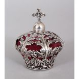 A HEAVY SILVER CORONATION CROWN PIN CUSHION.