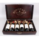 BORDEAUX SUPERIEUR, a wooden presentation case containing 6 bottles of various Bordeaux wine.