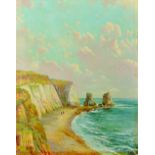 S… L… Allan (19th - 20th Century) British. Alum Bay, a Coastal Scene with Figures on the Beach,