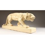 A LARGE POTTERY DECO TYPE PANTHER. 25ins long.