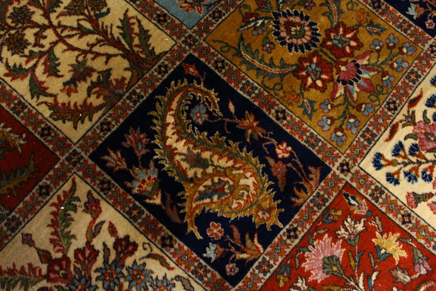 A VERY GOOD LARGE PERSIAN "GHOM" CARPET, the centre with seven rows of four floral motifs, varying - Image 5 of 10