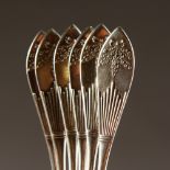 A SET OF SIX RUSSIAN COFFEE SPOONS. Maker: GR stamp head.