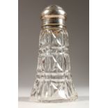 A CUT SUGAR SIFTER with silver top. 6.5ins high. Sheffield 1925.
