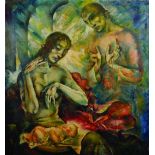 'I.M.W.Orth' (20th Century) Spanish. Baby Jesus with Two Saints showing their Stigmata, Oil on