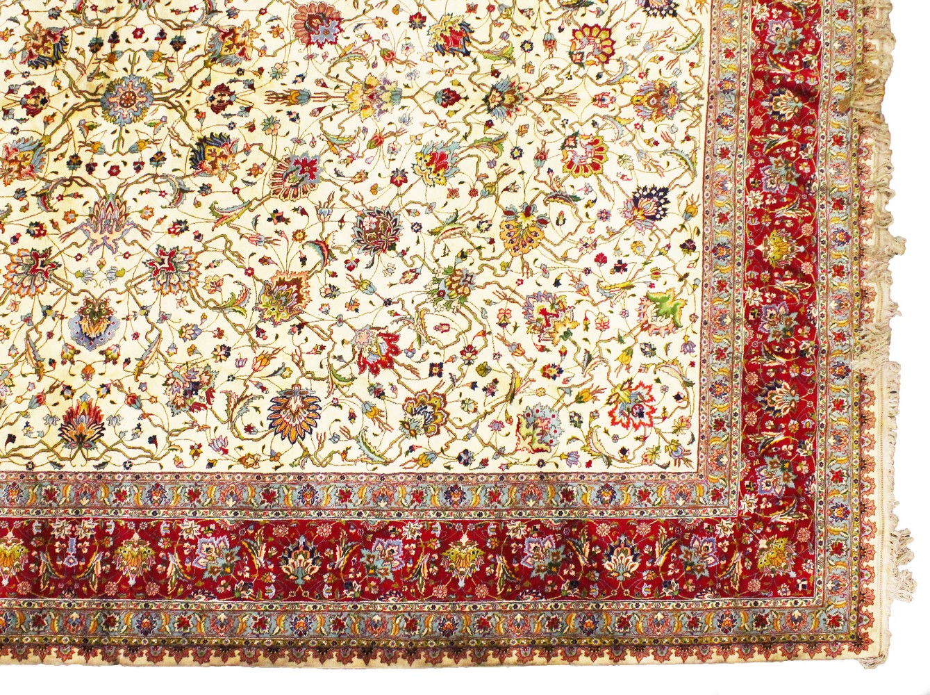 A VERY GOOD LARGE PERSIAN CARPET, cream ground, with stylised floral decoration, within a similar