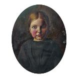 19th Century French School. Portrait of a Young Girl, Oil on Paper, Oval, 10.5" x 8.5".