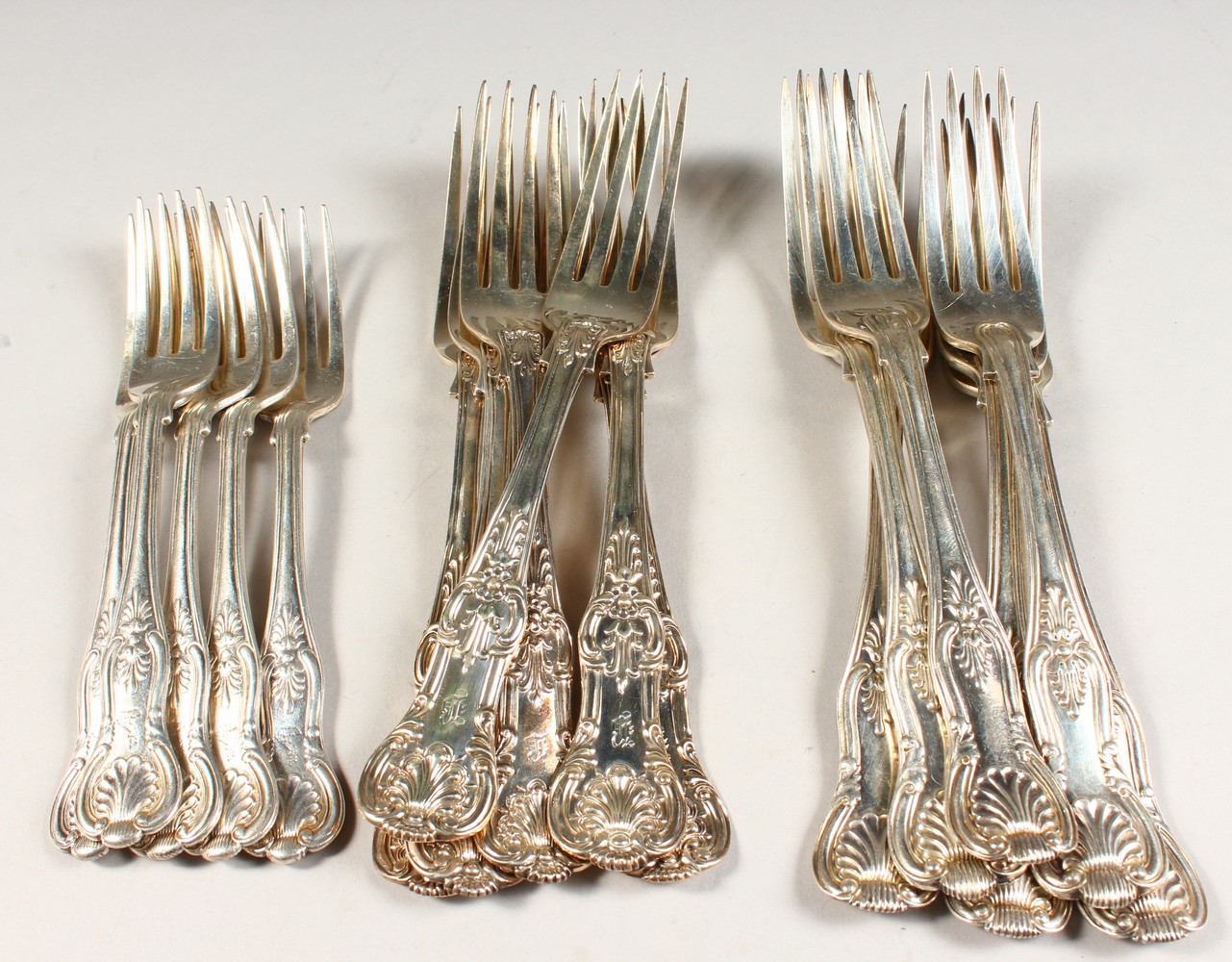 A SET OF EIGHT VICTORIAN KINGS PATTERN TABLE FORKS, London, various dates. Maker: George Angell, and