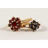 TWO 9CT GOLD CLUSTER RINGS.