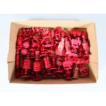 A COLLECTION OF SIXTY CHINESE CARVED RED CHESS PIECES. Largest 9cms.