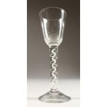 A GEORGIAN WINE GLASS, with cotton and air twist stem and plain bowl. 6ins high.