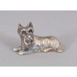 A SILVER MINI SCOTTIE DOG.