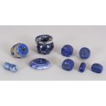A BAG OF LAPIS, including a large silver ring.