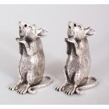 A GOOD PAIR OF MICE CAST SILVER SALT AND PEPPERS.