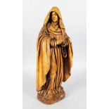 AN 18TH CENTURY CARVED FRUITWOOD FIGURE OF THE STANDING MADONNA. 20ins high.