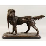 AFTER MOIGNIEZ A LARGE BRONZE OF A RETRIEVER, with a pheasant in its mouth, standing on a marble
