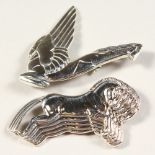 TWO SILVER DECO DESIGN HORSE BROOCHES.