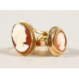 TWO 9CT GOLD CAMEO RINGS.