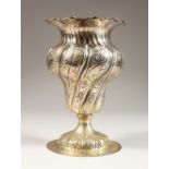 A CONTINENTAL .800 WRYTHEN FLUTED SILVER VASE. 8ins high. Weight 10ozs.