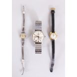 A GENTLEMAN'S TISSOT STAINLESS STEEL WRISTWATCH, with a ladies Tissot wristwatch and a ladies