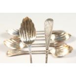 A SET OF SIX WILLIAM IV BRIGHT CUT TEASPOONS, with shell bowls. London 1831.