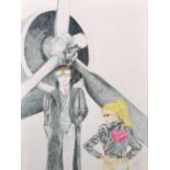 Hamet (20th Century) British. A Man and Woman Standing by a Plane Engine, Pencil and Colour,