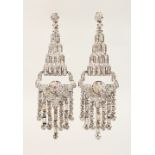 A VERY GOOD PAIR OF ADLER DIAMOND CHANDELIER DROP EARRINGS, in white gold, in a leather pouch.