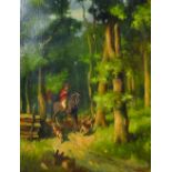 Pilch D... (20th Century) Continental. Huntsmen with Dogs in a Woodland Setting, Oil on Canvas,