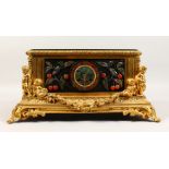 DIDIER VARLET. A SUPERB FRENCH ORMOLU AND PIETRA DURA MANTLE CLOCK, with marble top, the sides