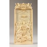 A SUPERB 19TH CENTURY EUROPEAN CARVED IVORY PLAQUE "KING AND COUNTESS". 10ins long. Provenance: