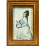 PORTRAIT OF A YOUNG LADY playing a lyre. 4.5ins x 2.5ins.