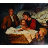 Htte Baisc (19th Century) European. 'Meeting the New Baby', Children gathered around a Newborn Baby,