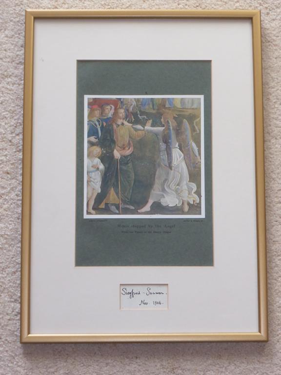 FRAMED PRINT 'MOSES STOPPED BY THE ANGEL, WITH SIGNATURE BELOW 'SIEGFRIED SASSOON, NOV. 1906'