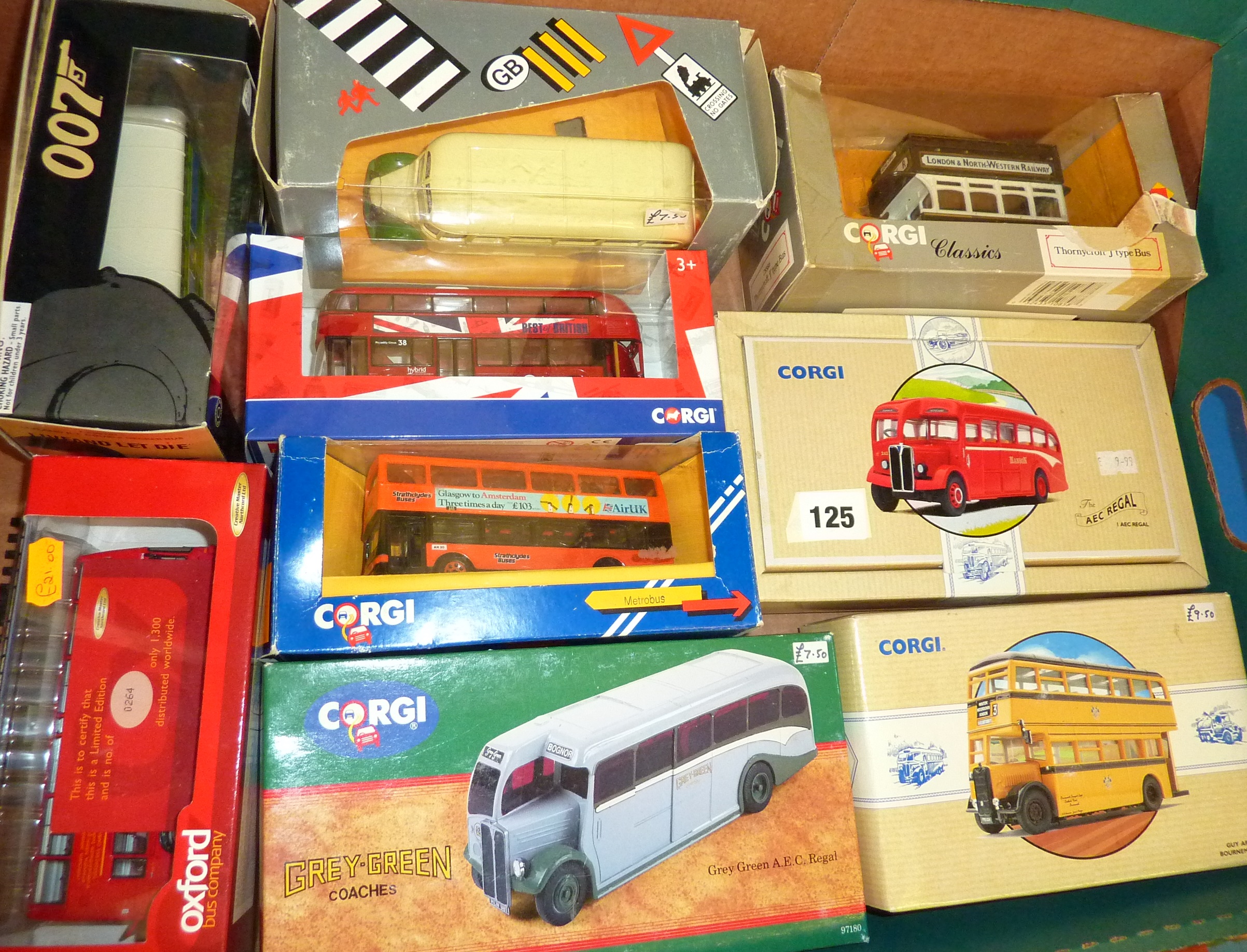 DIECAST MODEL BUS COLLECTION : CORGI 97205 GUY ARAB, 97180 GUY ARAB, 97187 AEC REGAL, CC 06102 JAMES