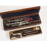 S.A CHAPPELL WOODEN OBOE IN FITTED BOX AND A DOLMETSCH BAKELITE TREBLE RECORDER IN ORIGINAL BOX