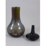 BERNARD MOORE, BALUSTER VASE APPROX. 9cm, CHIP TO RIM, AND A SQUAT BOTTLE VASE, APPROX. 4 cm, VERY