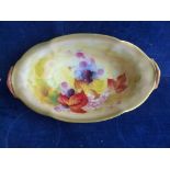 ROYAL WORCESTER OVAL BOWL DEC FRUIT SIG K BLAKE, APPROX. 9 X 5 ins.