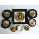 FRAMED PRATT WARE TILE AND MISC. FRAMED POT LIDS