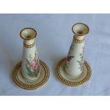 PR. ROYAL WORCESTER BLUSH IVORY TAPERED VASES WITH HAND PAINTED FLORAL DECORATION, 1 AF, APPROX.