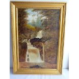 PAINTING OIL ON CANVAS APPROX. 15.5 INS X 23 INS E PRIESTLEY, RYDAL UPPER FALLS CUMBERLAND