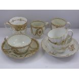 18TH CENTURY WORCESTER AND OTHER GILT AND WHITE WARE INC. COFFEE CUP MARKED FLIGHT WITH MATCHING