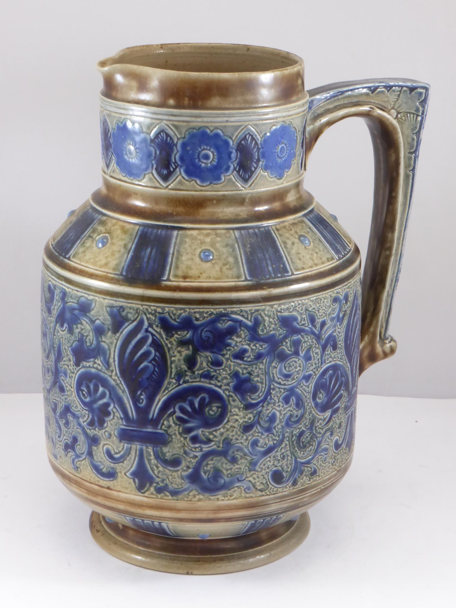 MARTIN BROTHERS STONEWARE (MARTINWARE), GLAZED STONEWARE JUG WITH INCISED AND RAISED BLUE AND - Image 2 of 4