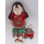 EARLY 20TH CENTURY CHINESE DOLL APPROX. 25cm AND BABY