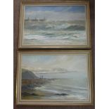 JACK ALEXANDER, PR. OILS ON BOARD DEPICTING STORMY SEASCAPES, POSSIBLY DOVER, EACH APPROX. 75 X 50