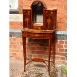 ORNATE 19TH CENTURY FRENCH BUREAU DE DAME WITH MARQUETRY DECORATION, MIRRORED CABINET TOP ON ELEGANT