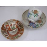 POSSIBLY WORCESTER SCARLET JAPAN PATTERN TEA BOWL AND SAUCER AND ONE OTHER TEA BOWL AND SAUCER