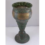 UNUSUAL HAND PAINTED DECO STYLE GLASS VASE, APPROX. 23.5 cm, VERY SLIGHT CHIP TO RIM