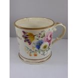 OVERSIZE TANKARD, POSSIBLY COALPORT, WITH HAND PAINTED FLORAL DECORATION AND GILT INSCRIPTION '