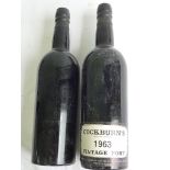 BOTTLE 1963 COCKBURNS PORT, ONE WITH LABEL MISSING BUT WAX SEAL INTACT ALSO COCKBURN 1963